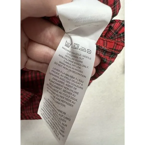 J Crew Shirt Womens 12P Embroidered Beaded Plaid Red Classic Holiday 100% Cotton - Picture 8 of 9